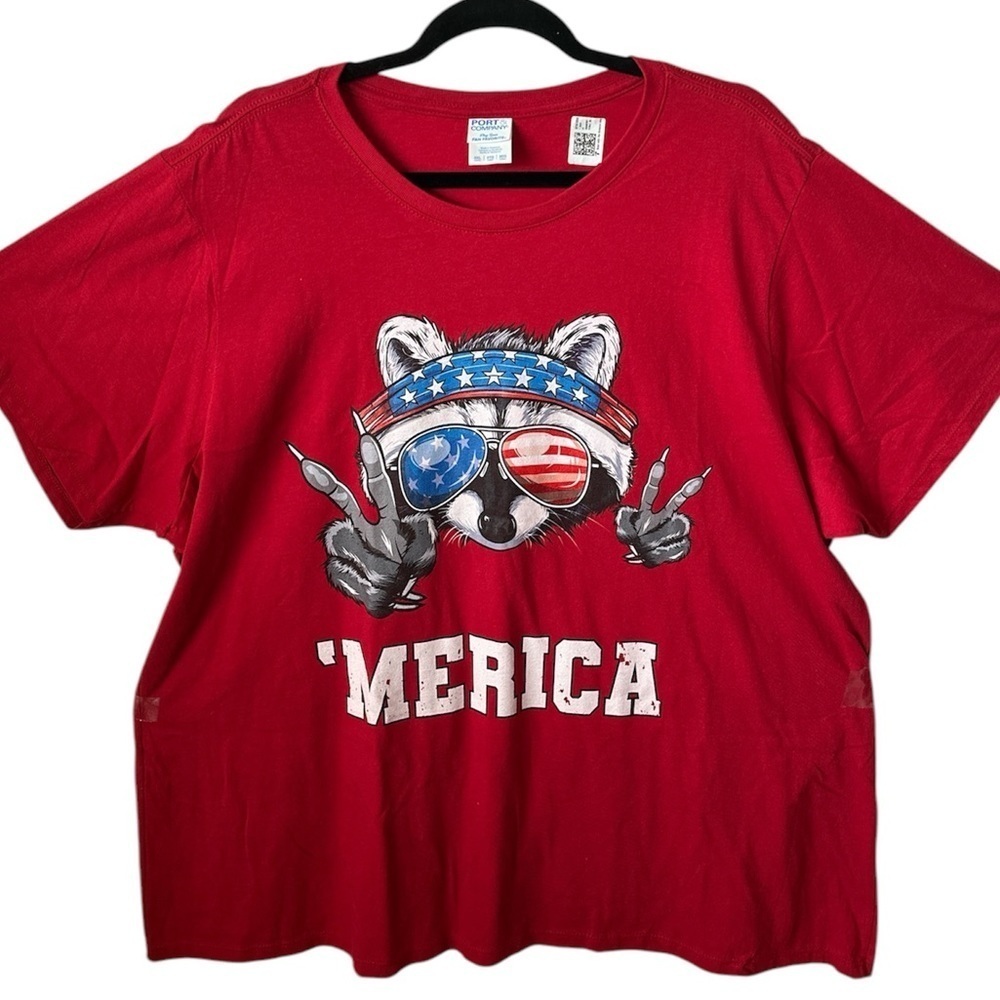 Port & Company Women’s Red Short Sleeves ‘merica 3XL Graphic T-shirt Brand New